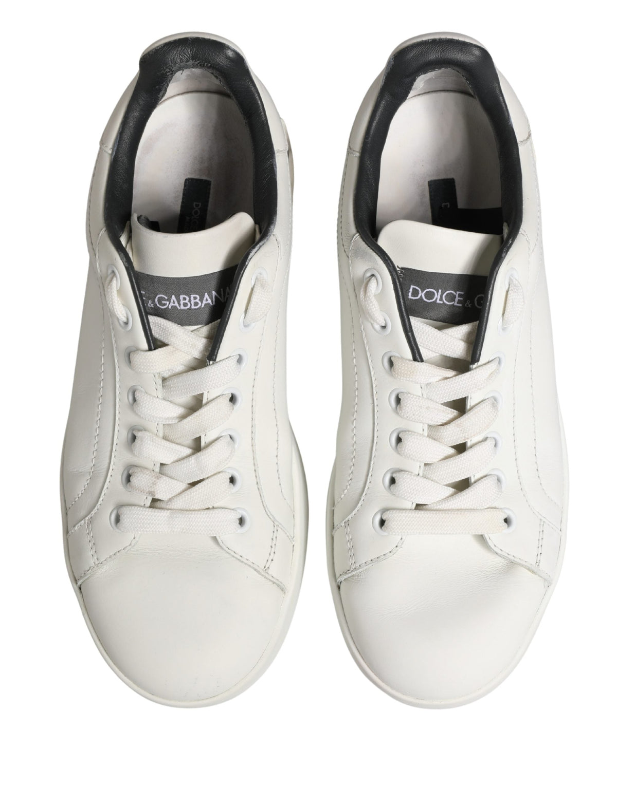 Dolce & Gabbana White Black Portofino Leather Sneakers Shoes