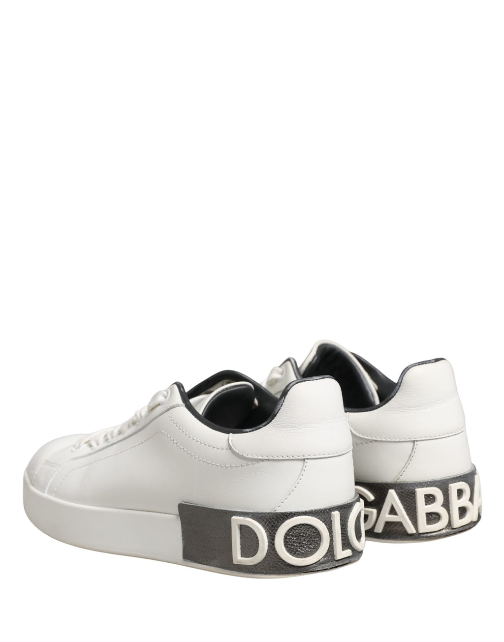 Dolce & Gabbana White Black Portofino Leather Sneakers Shoes