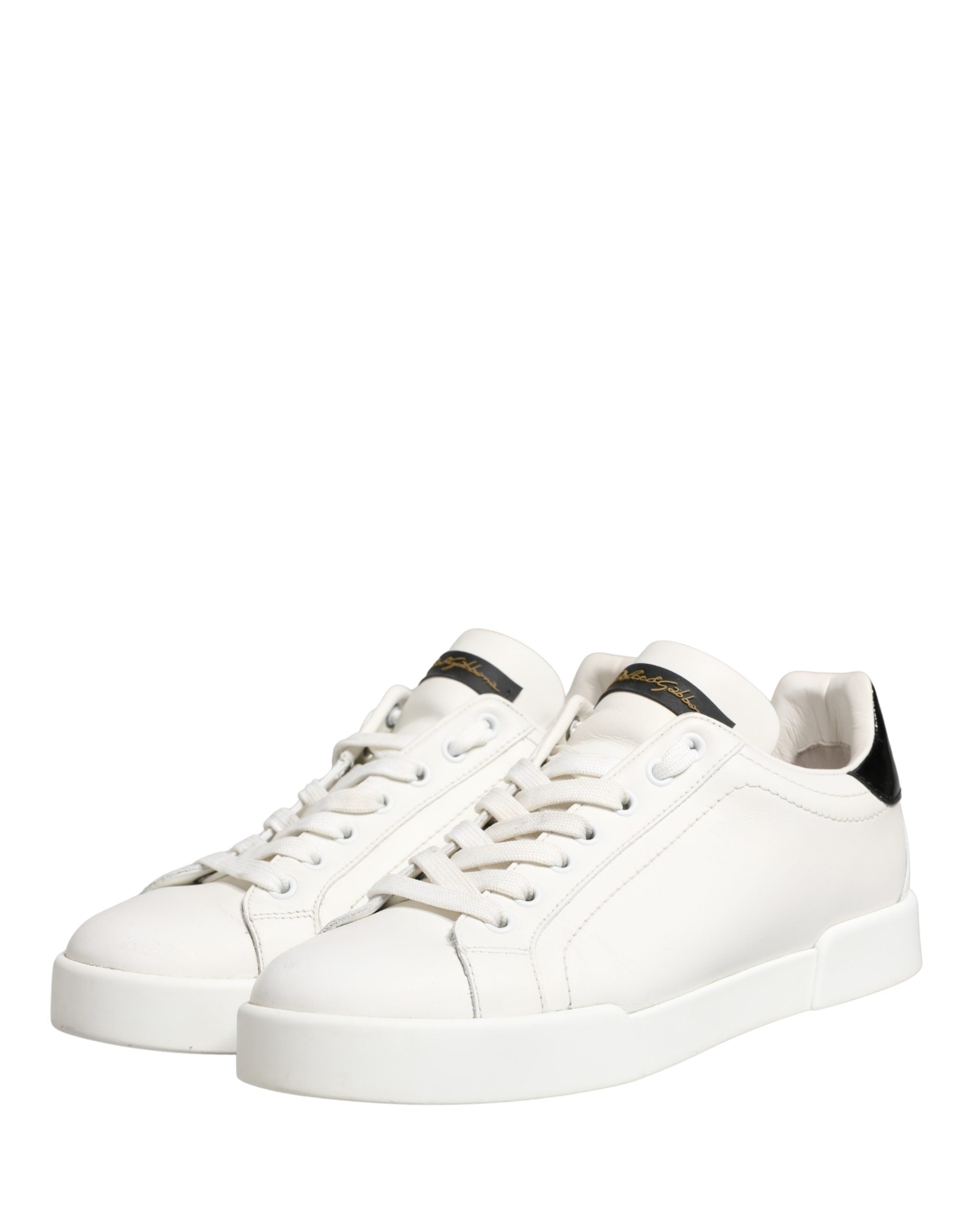 Dolce & Gabbana White Black Portofino Leather Sneakers Shoes