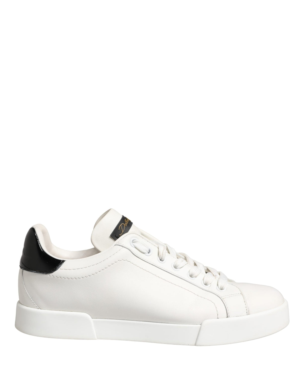 Dolce & Gabbana White Black Portofino Leather Sneakers Shoes