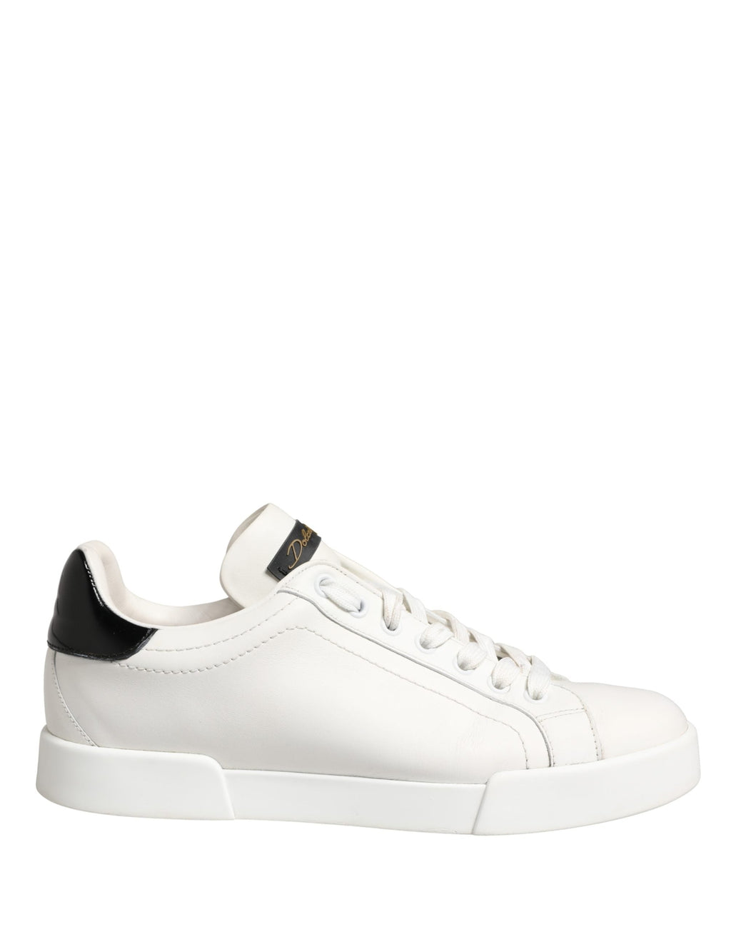 Dolce & Gabbana White Black Portofino Leather Sneakers Shoes