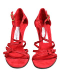 Dolce & Gabbana Red Calf Suede Strappy Heels Sandals Shoes