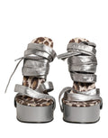 Dolce & Gabbana Silver Leather Platform Wedge Sandals Shoes