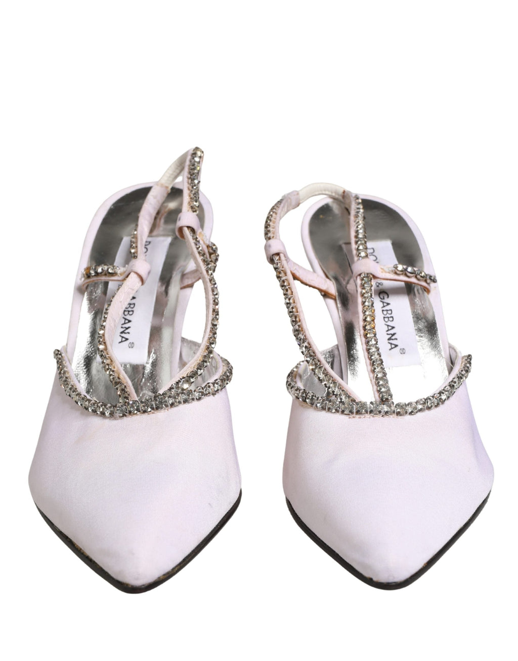 Dolce & Gabbana White Strass Crystal Slingbacks Pumps Shoes