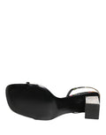 Dolce & Gabbana Black Silver Floral Block Heels Sandals Shoes