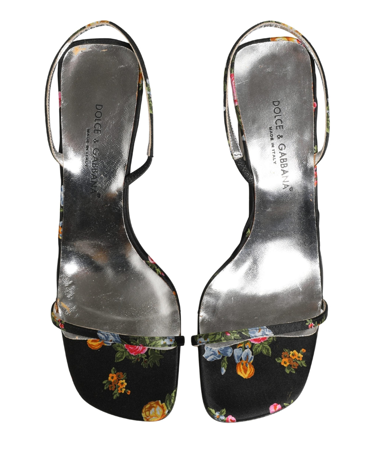 Dolce & Gabbana Black Silver Floral Block Heels Sandals Shoes