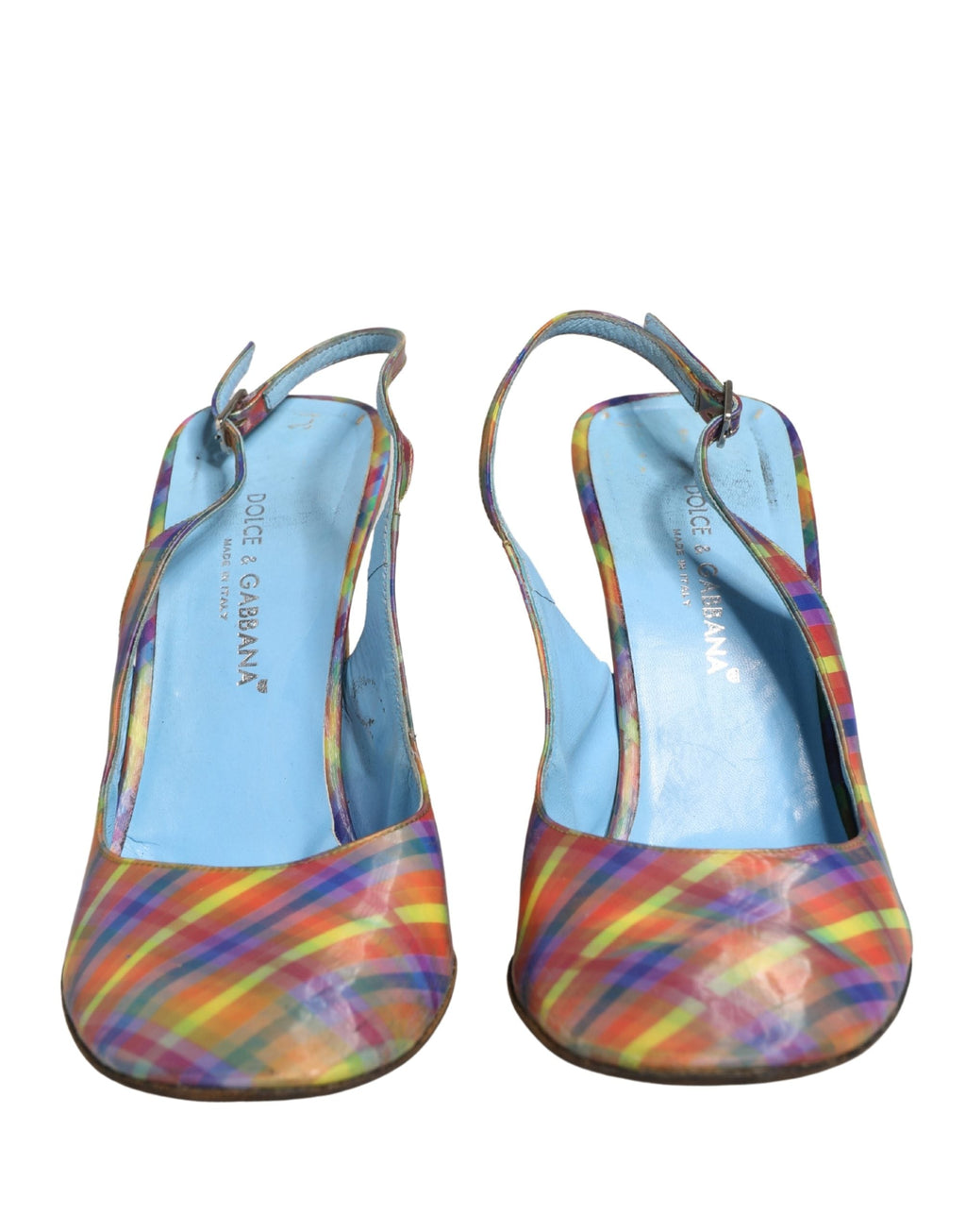 Dolce & Gabbana Multicolor Plaid Heels Slingback Sandals Shoes