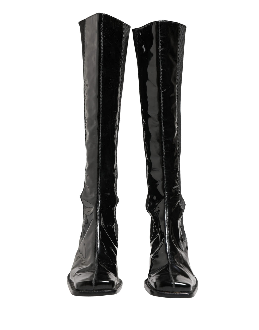 Dolce & Gabbana Black Patent Leather Knee High Boots Shoes