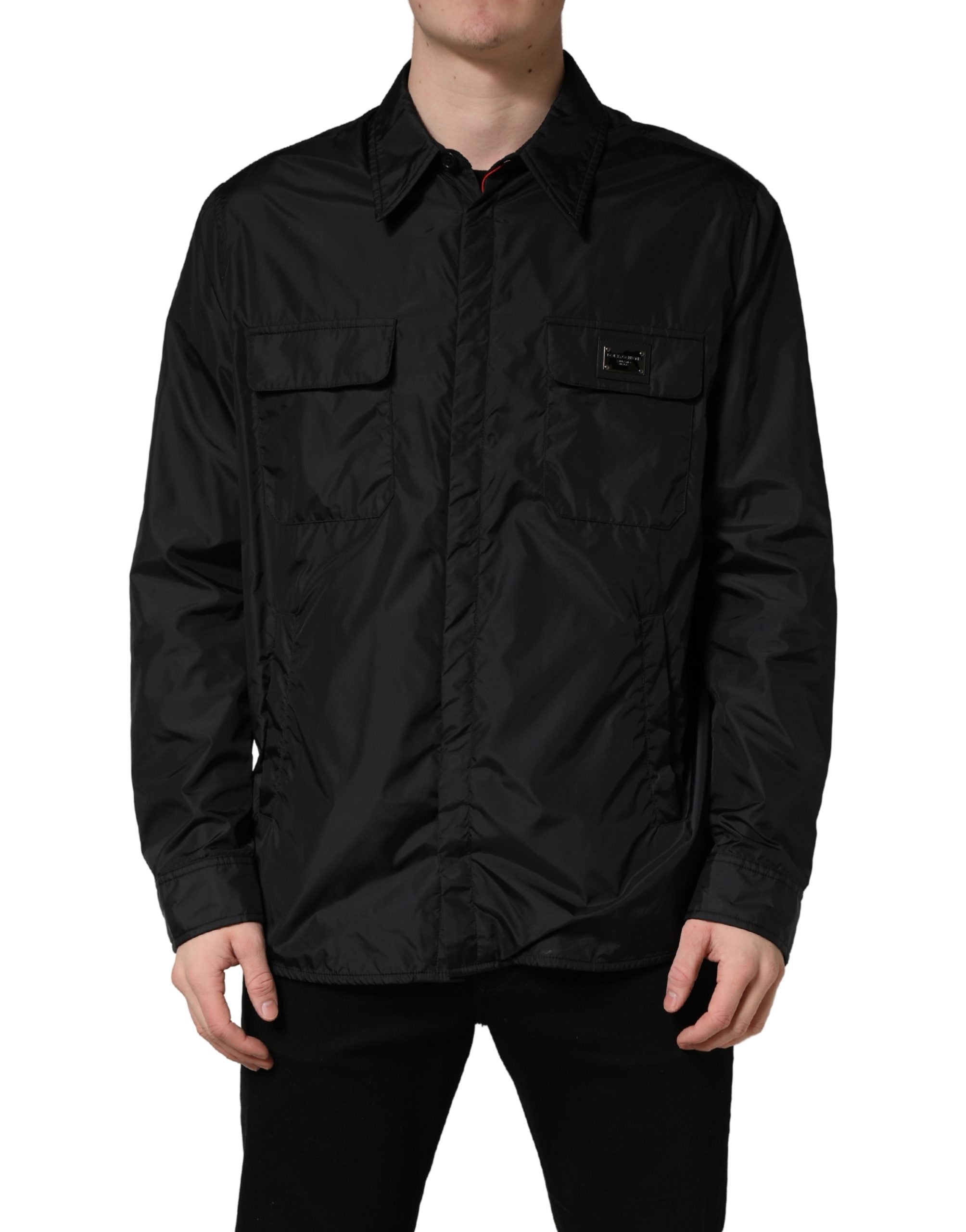 Black Logo Plaque Long Sleeves Shirt Jacket