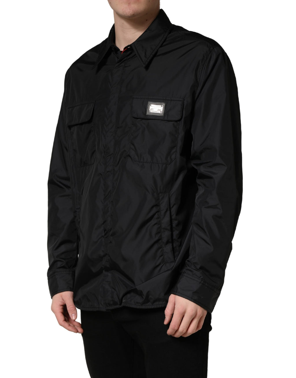 Black Logo Plaque Long Sleeves Shirt Jacket