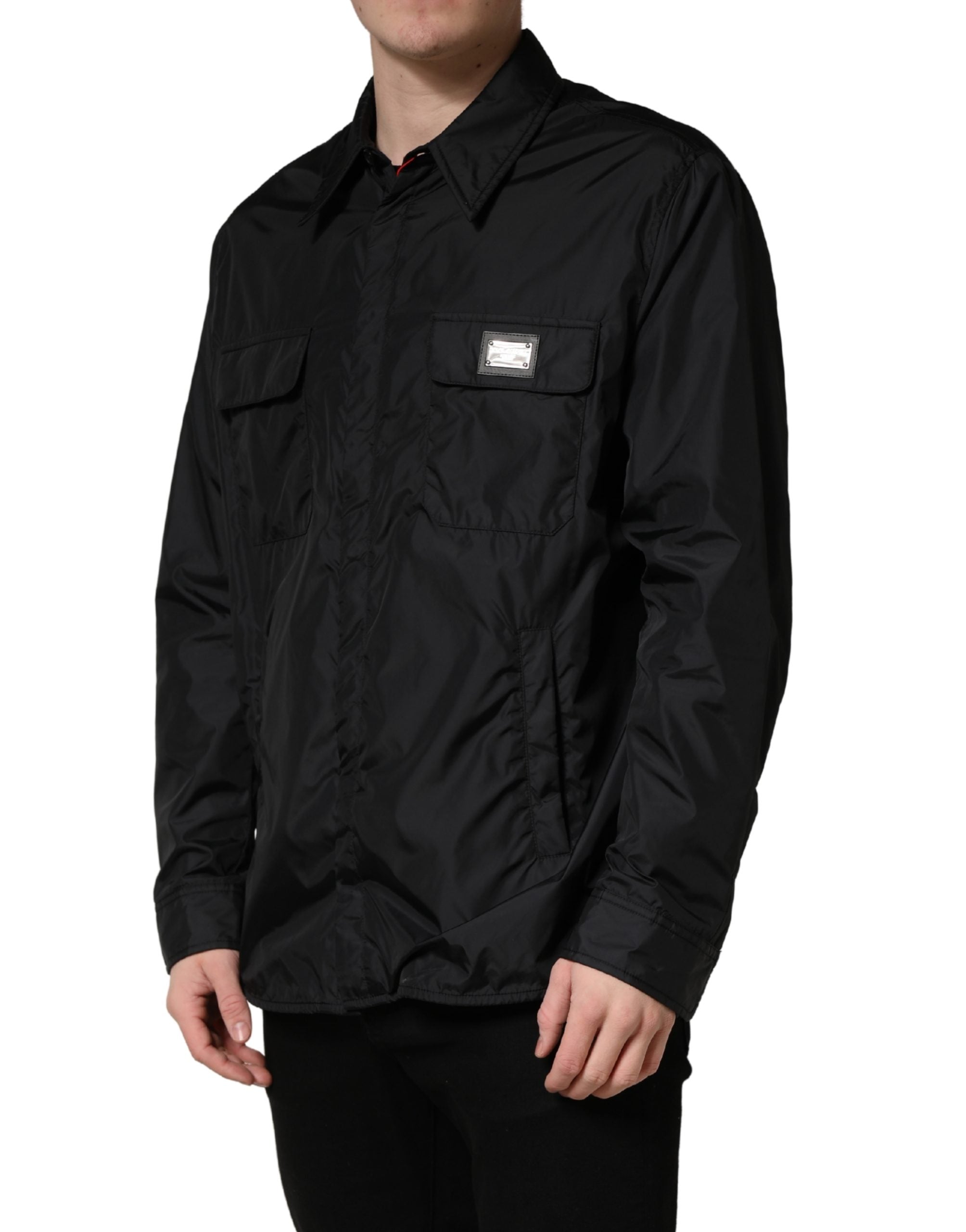 Black Logo Plaque Long Sleeves Shirt Jacket