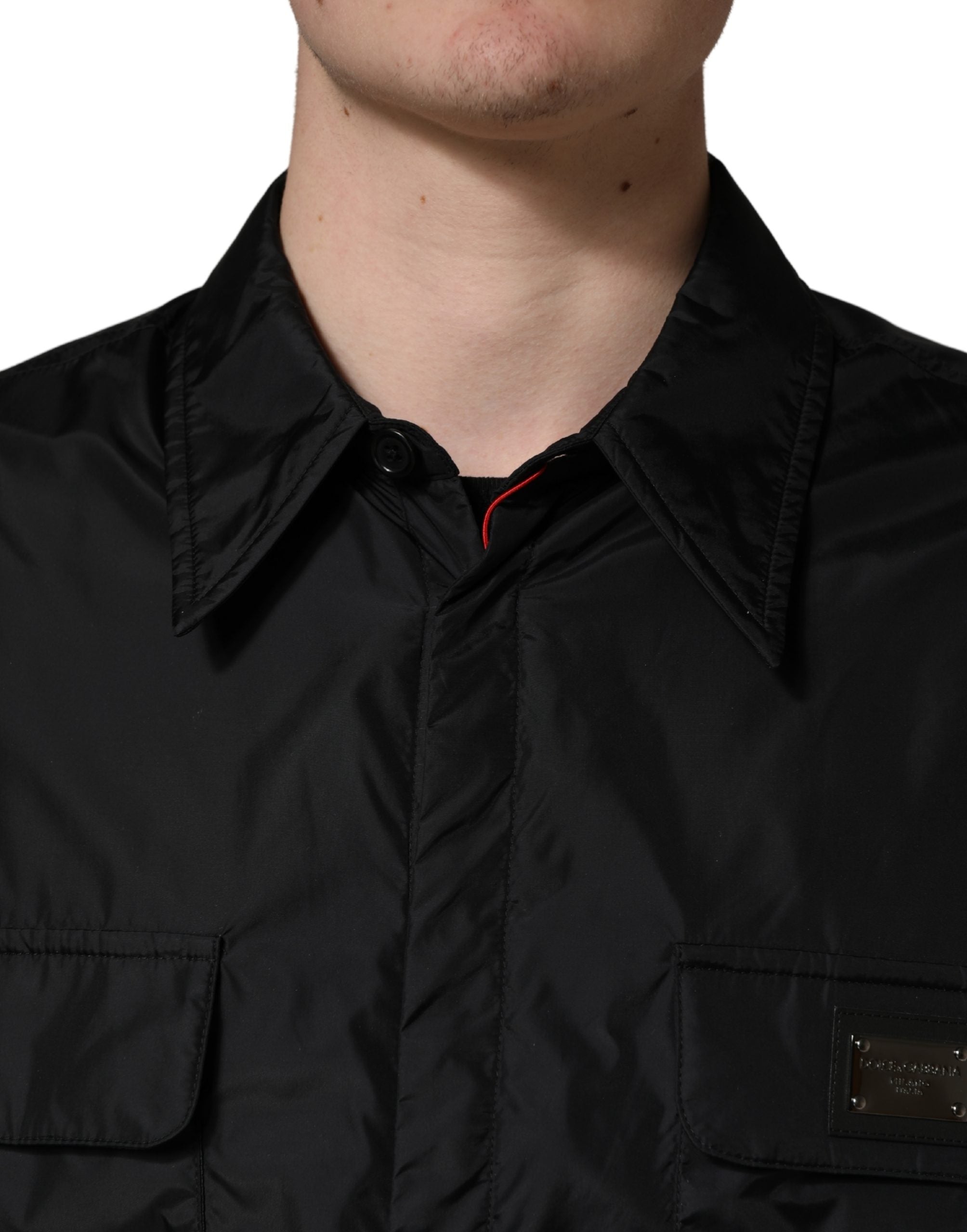 Black Logo Plaque Long Sleeves Shirt Jacket