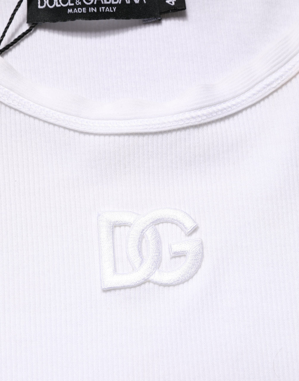 Dolce & Gabbana White Ribbed Cotton Sleeveless Tank  T-shirt