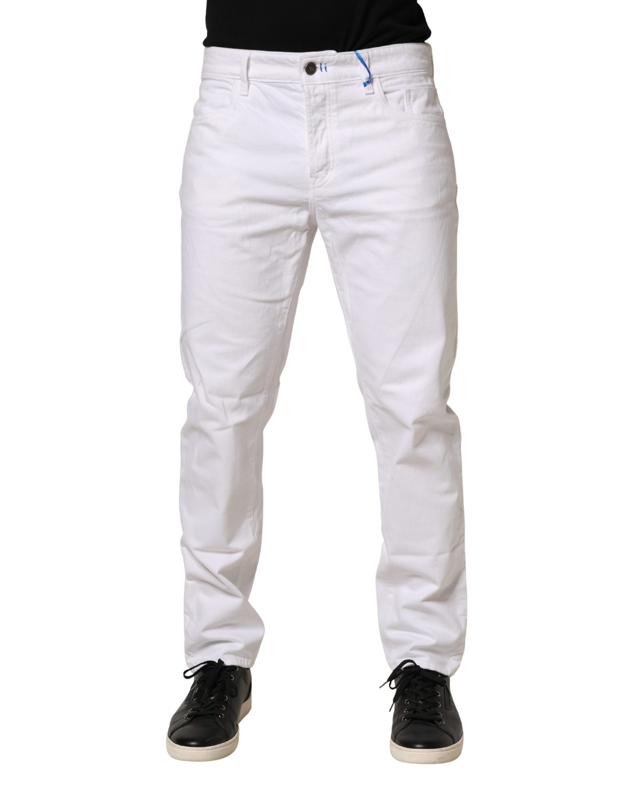 White Mid Waist Cotton Skinny Denim Men Trouser Jeans