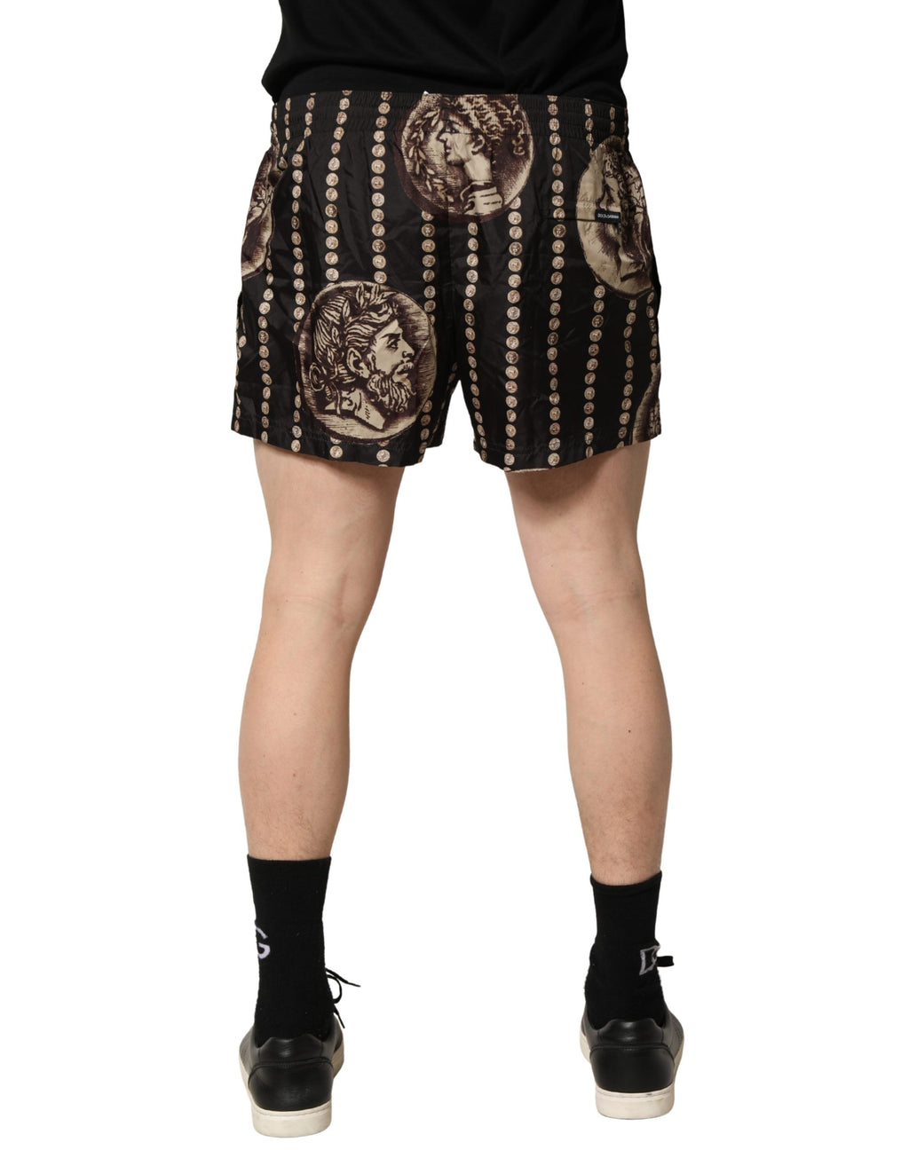 Black Roman Coin Print Swim Shorts Swimwear