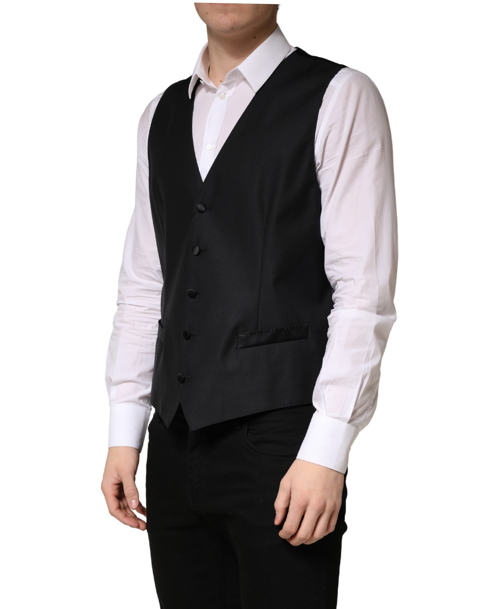 Black Wool Single Breasted Men Waistcoat Vest