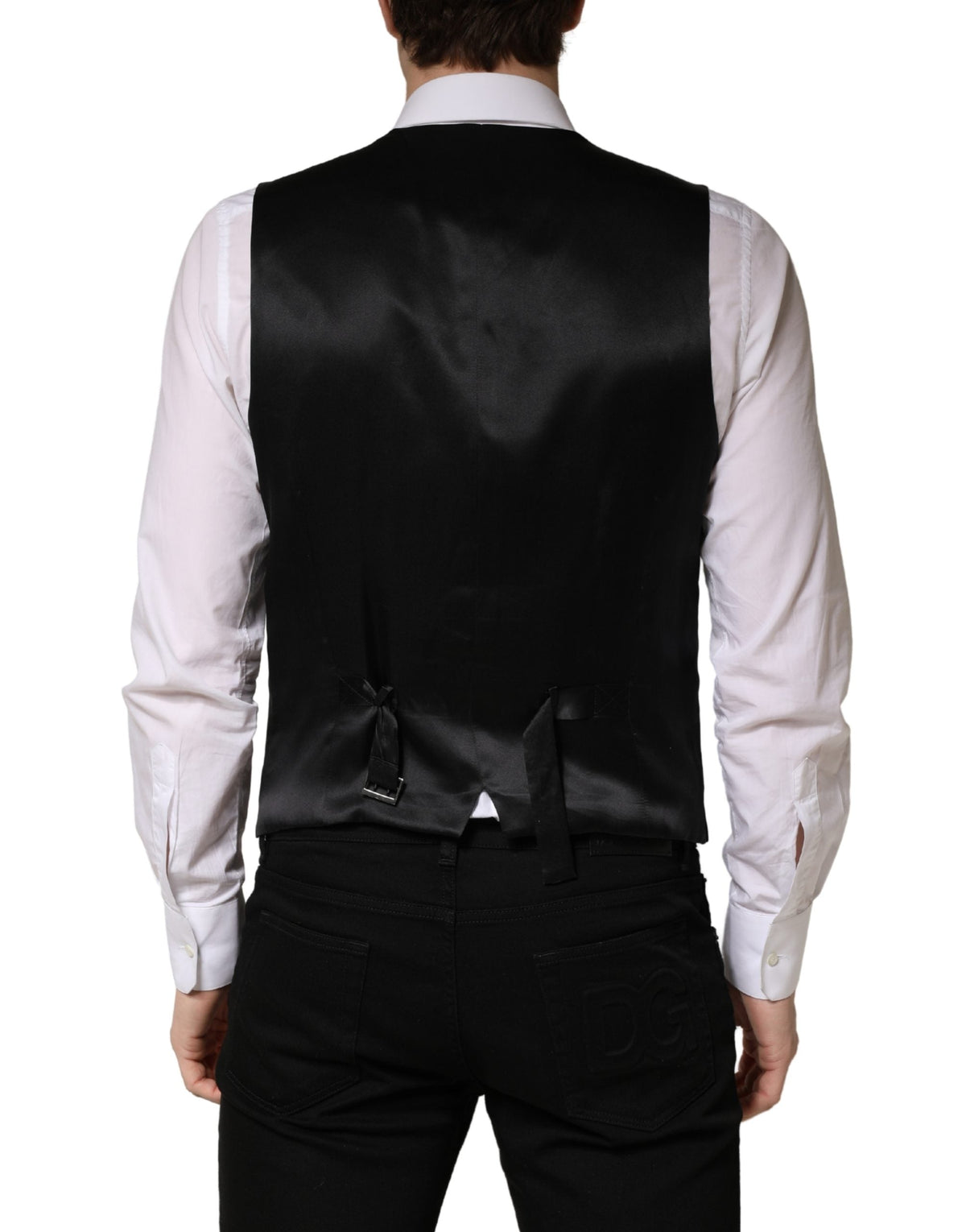 Dolce & Gabbana Black Wool Single Breasted Men Waistcoat Vest