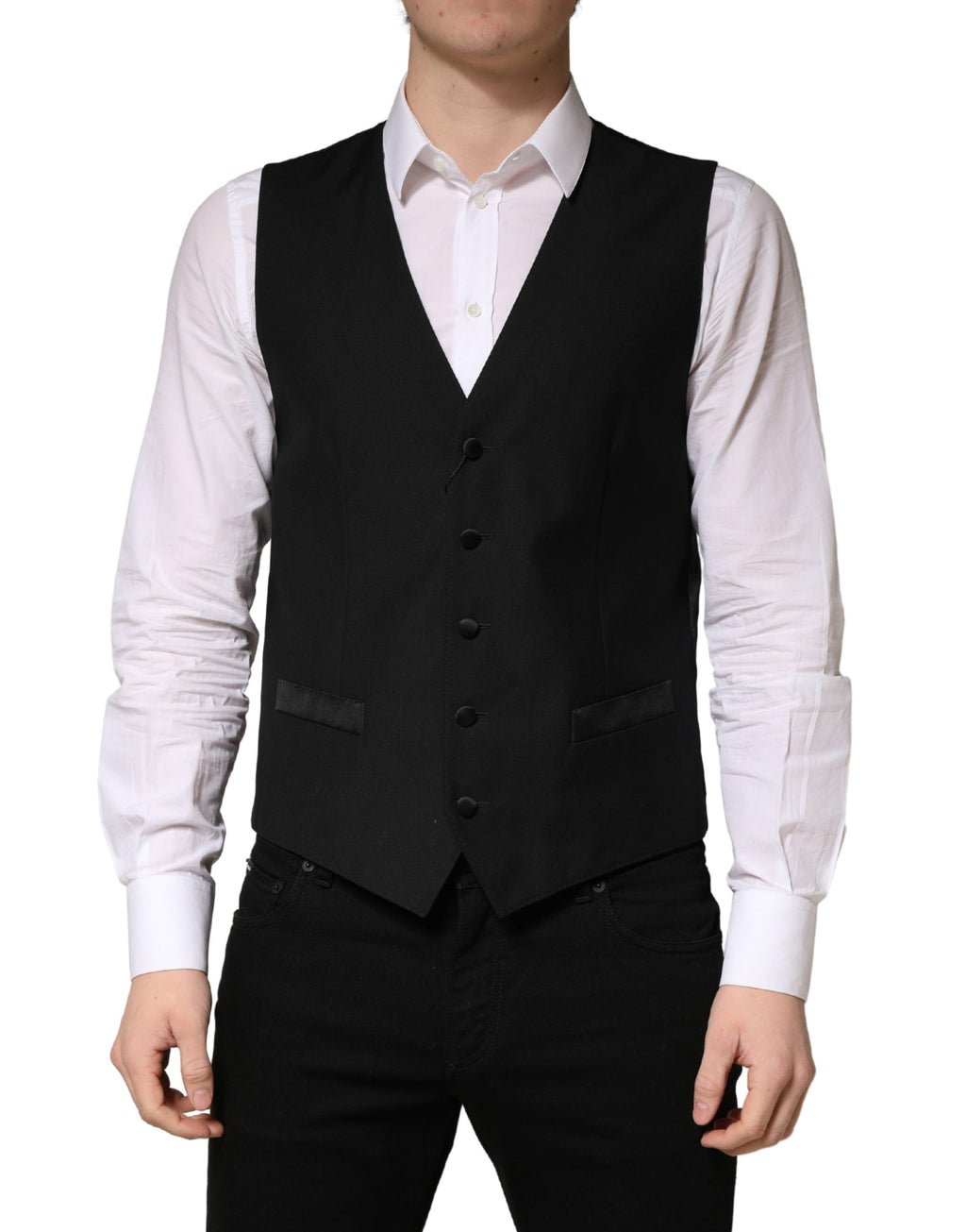 Dolce & Gabbana Black Wool Single Breasted Men Waistcoat Vest