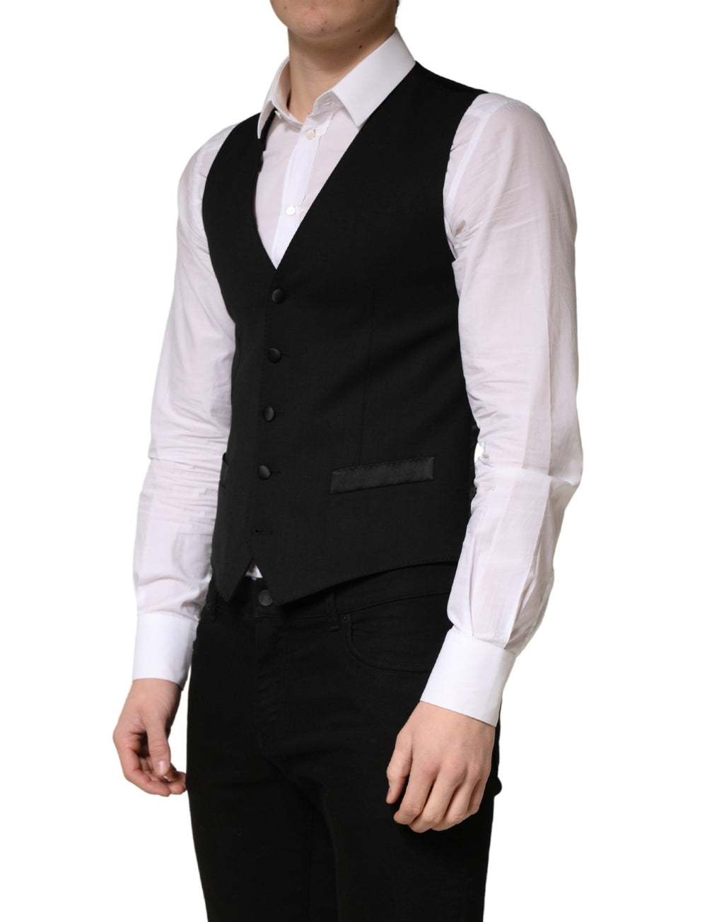 Dolce & Gabbana Black Wool Single Breasted Men Waistcoat Vest