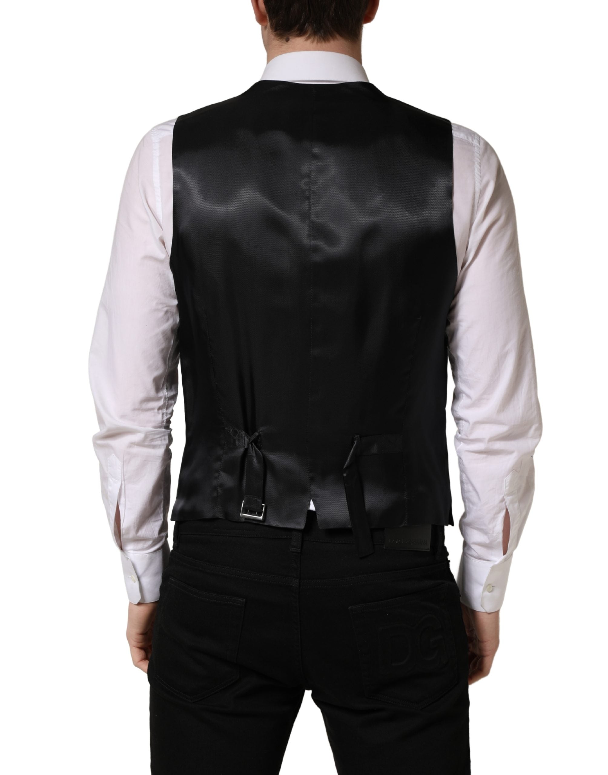 Black Wool Single Breasted Waistcoat Vest