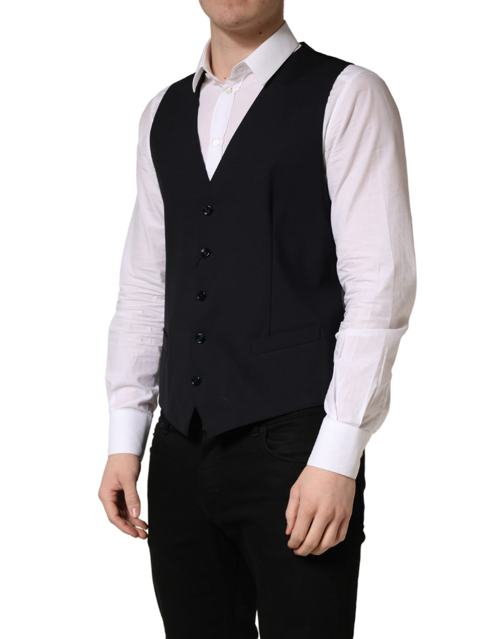 Black Wool Single Breasted Waistcoat Vest