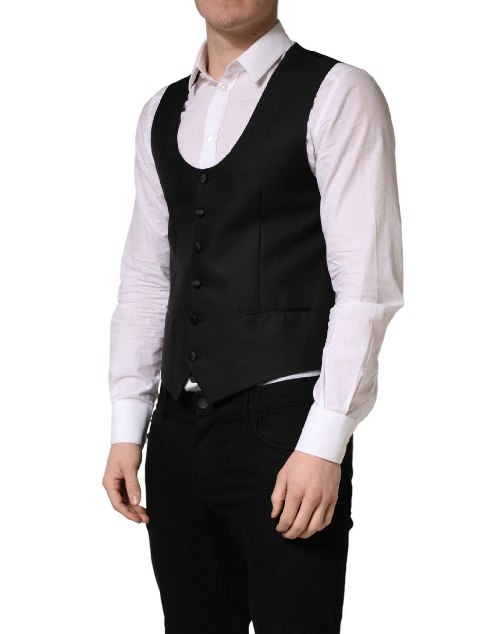 Black Wool Single Breasted Waistcoat Vest