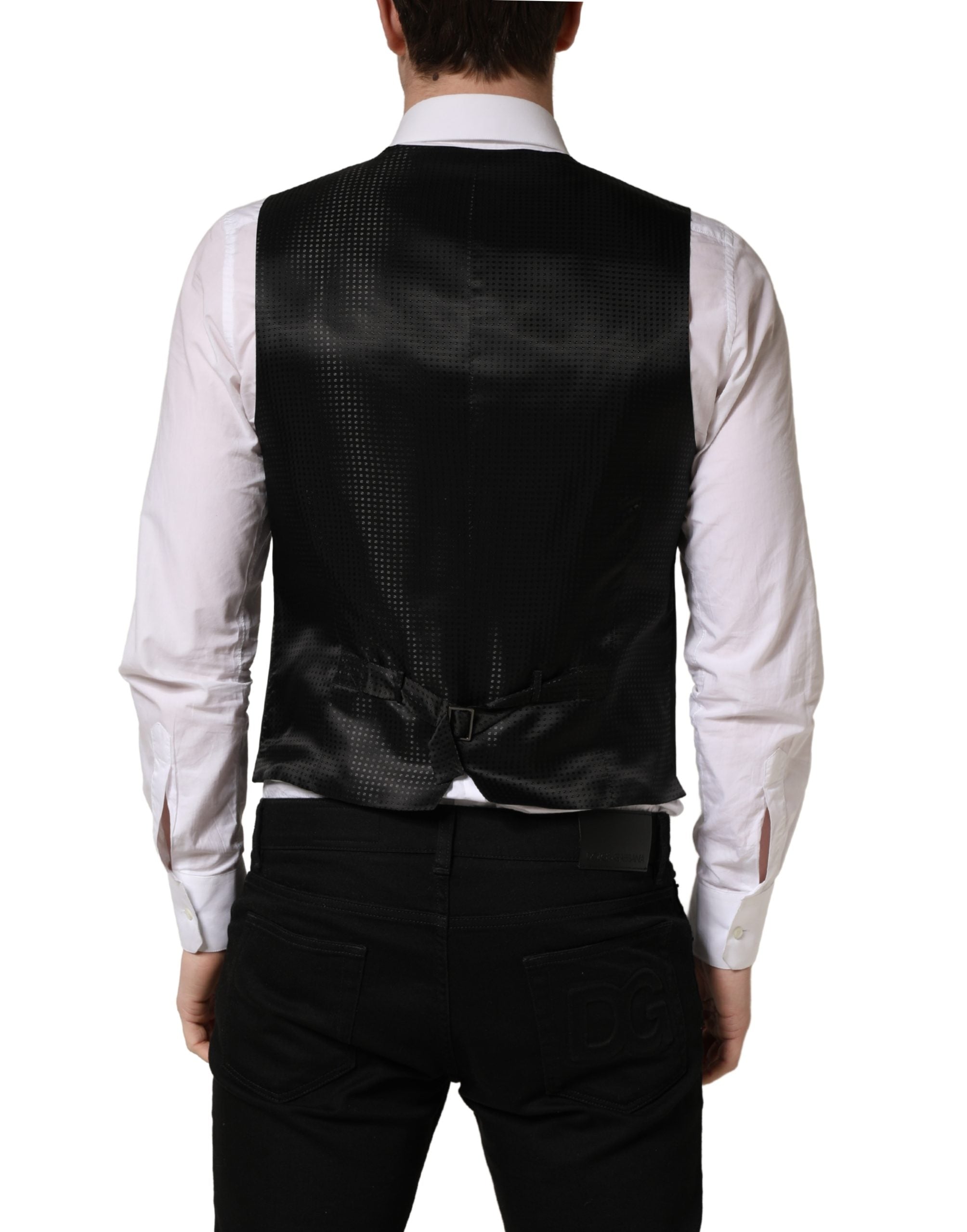 Black Wool Single Breasted Waistcoat Vest