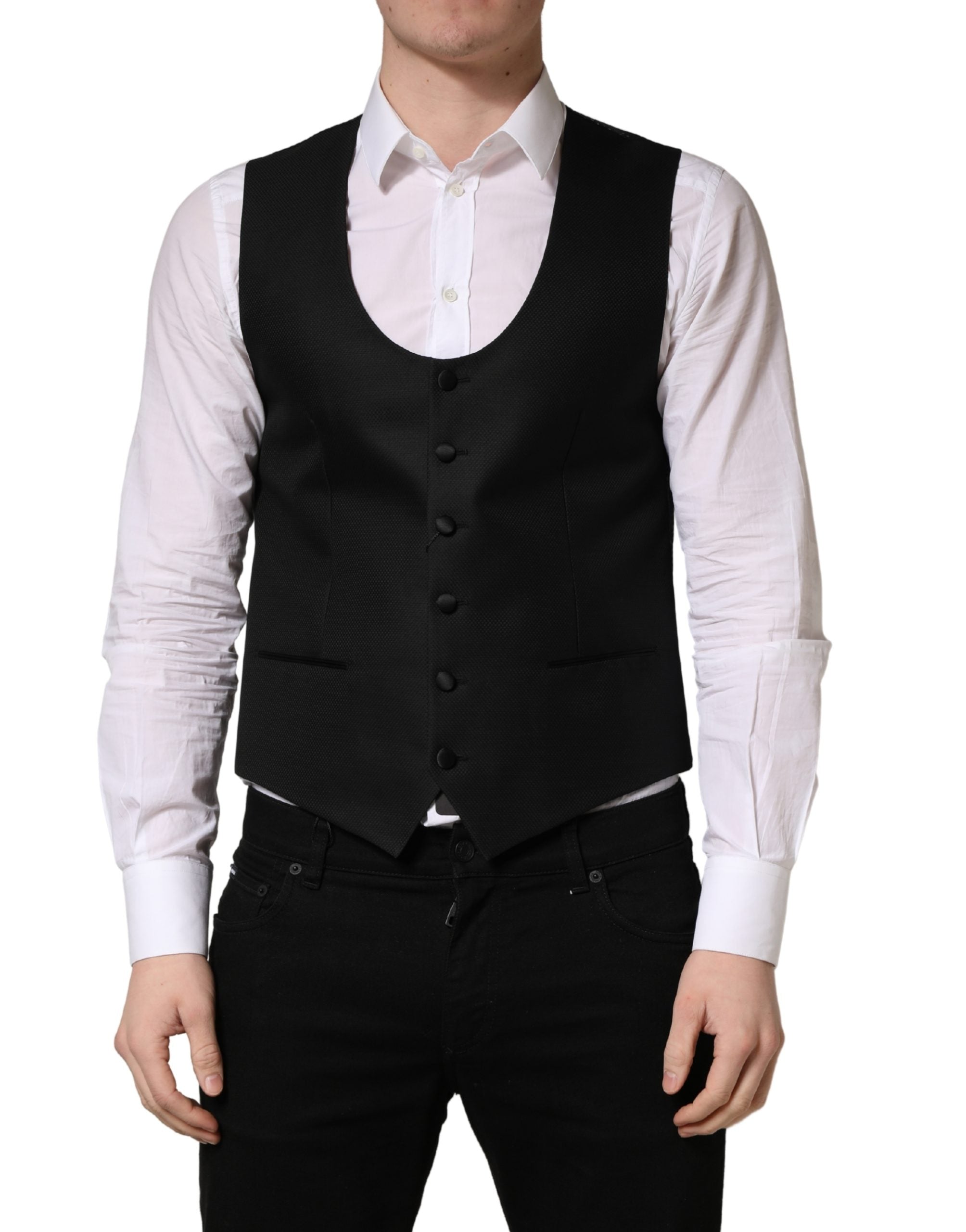 Black Wool Single Breasted Waistcoat Vest