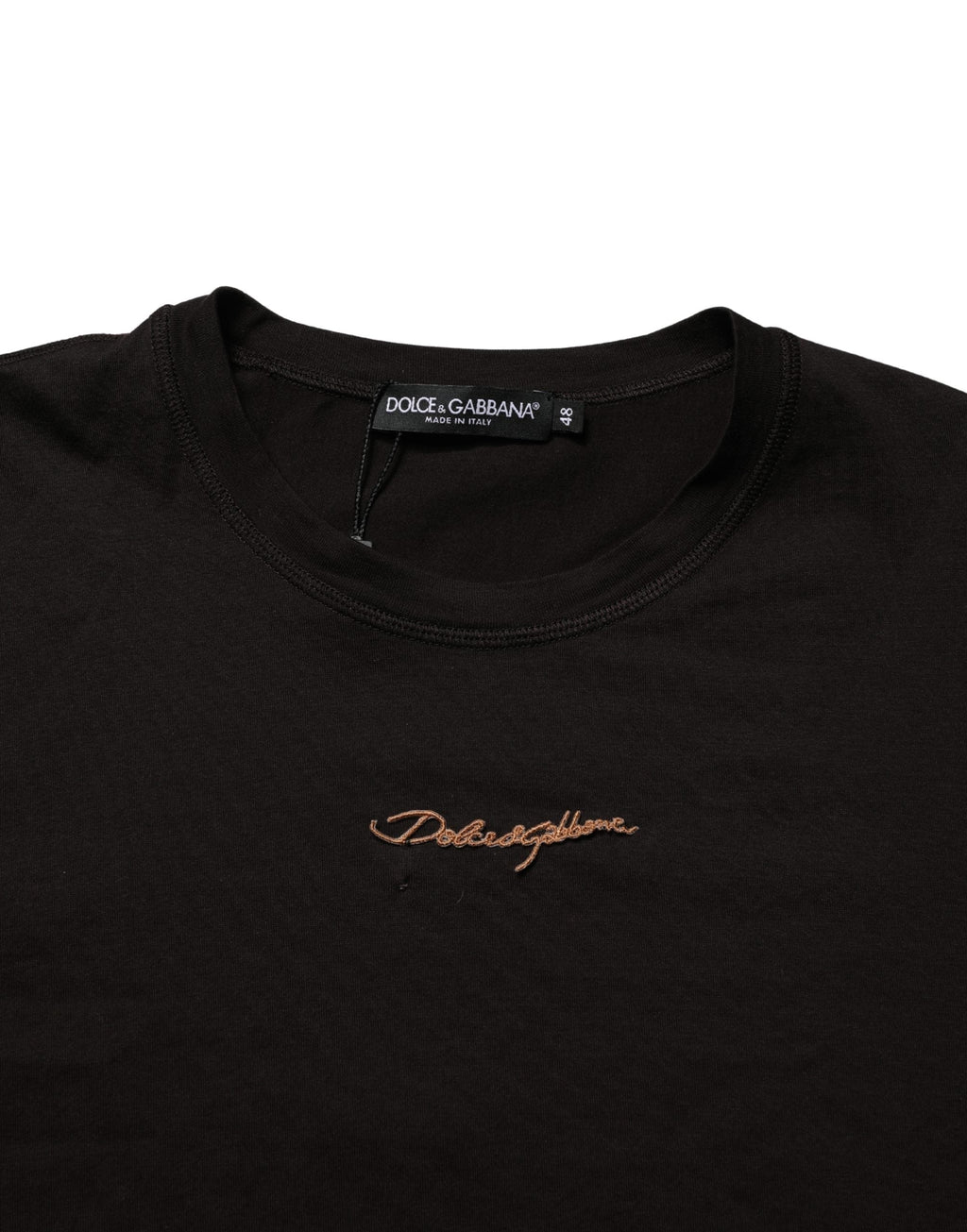 Dolce & Gabbana Brown Logo Embroidered Men Crew Neck T-shirt