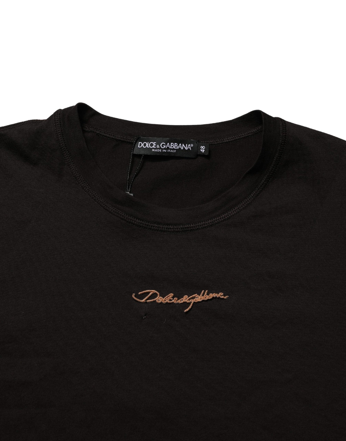 Dolce & Gabbana Brown Logo Embroidered Men Crew Neck T-shirt