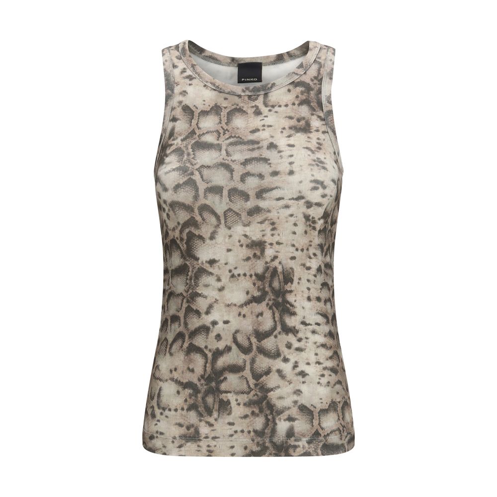 Beige Cotton Sleeveles T-Shirt