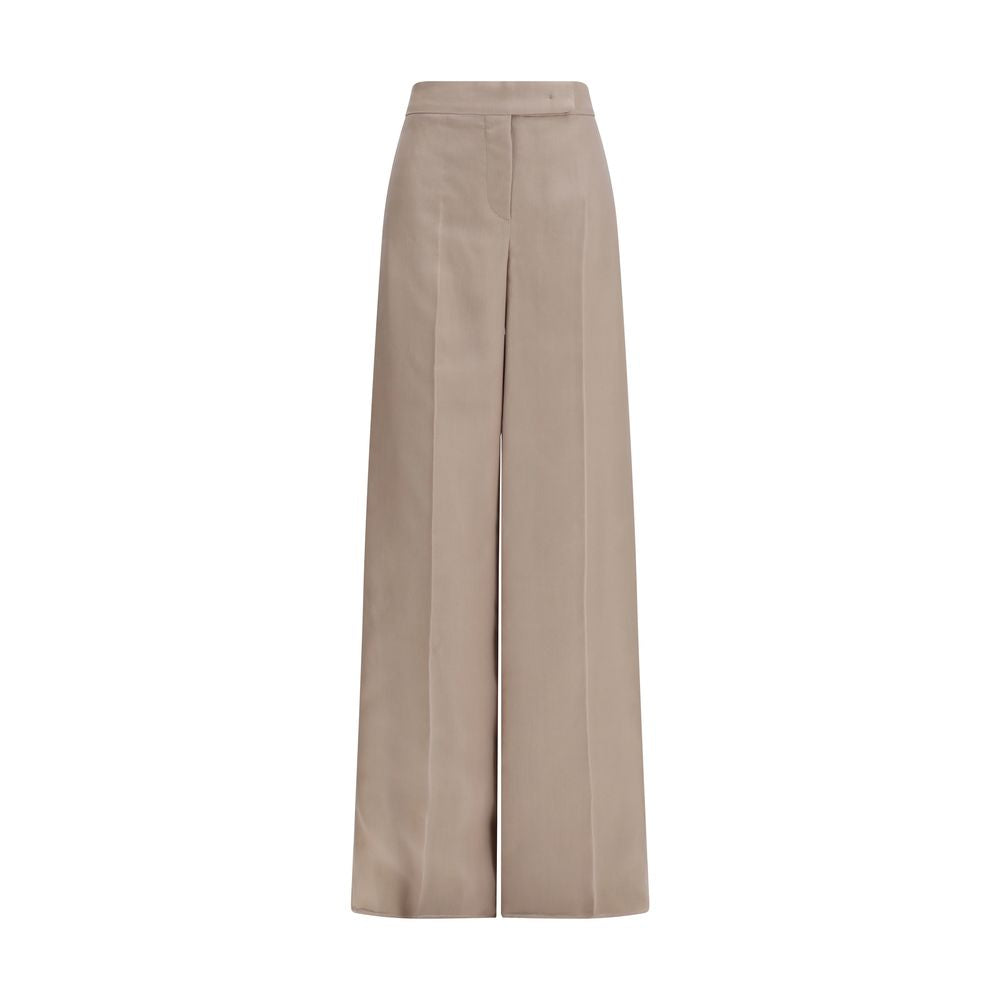 Beige Silk Casual Pants