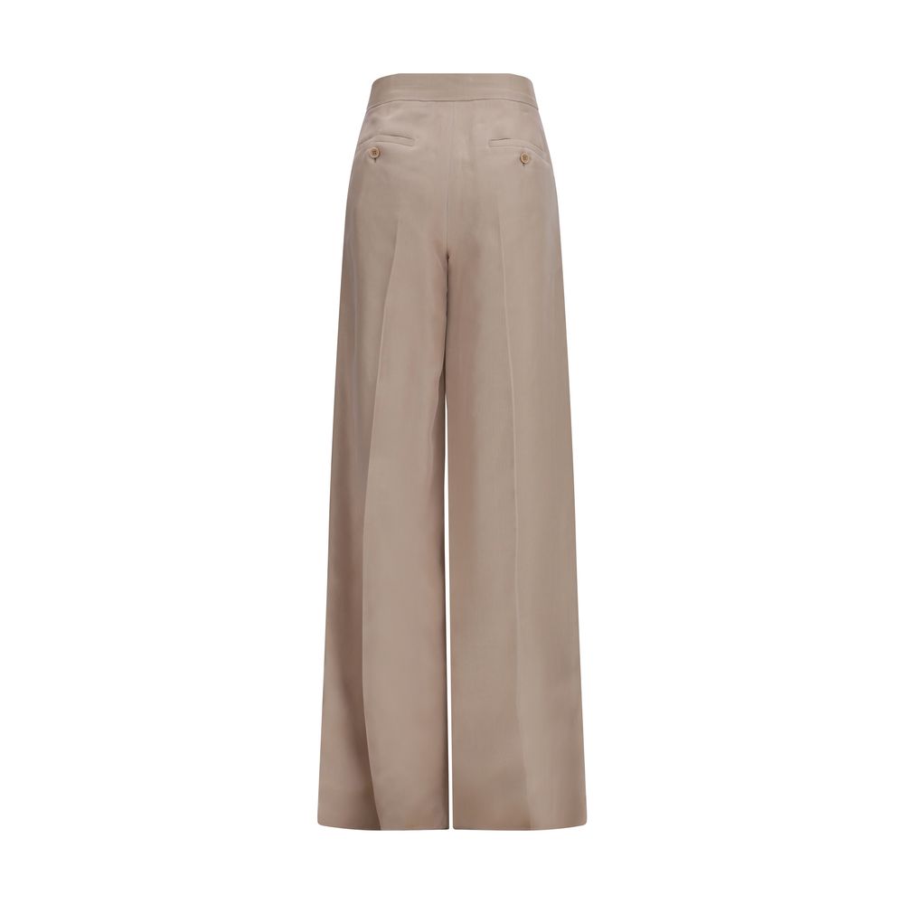 Beige Silk Casual Pants