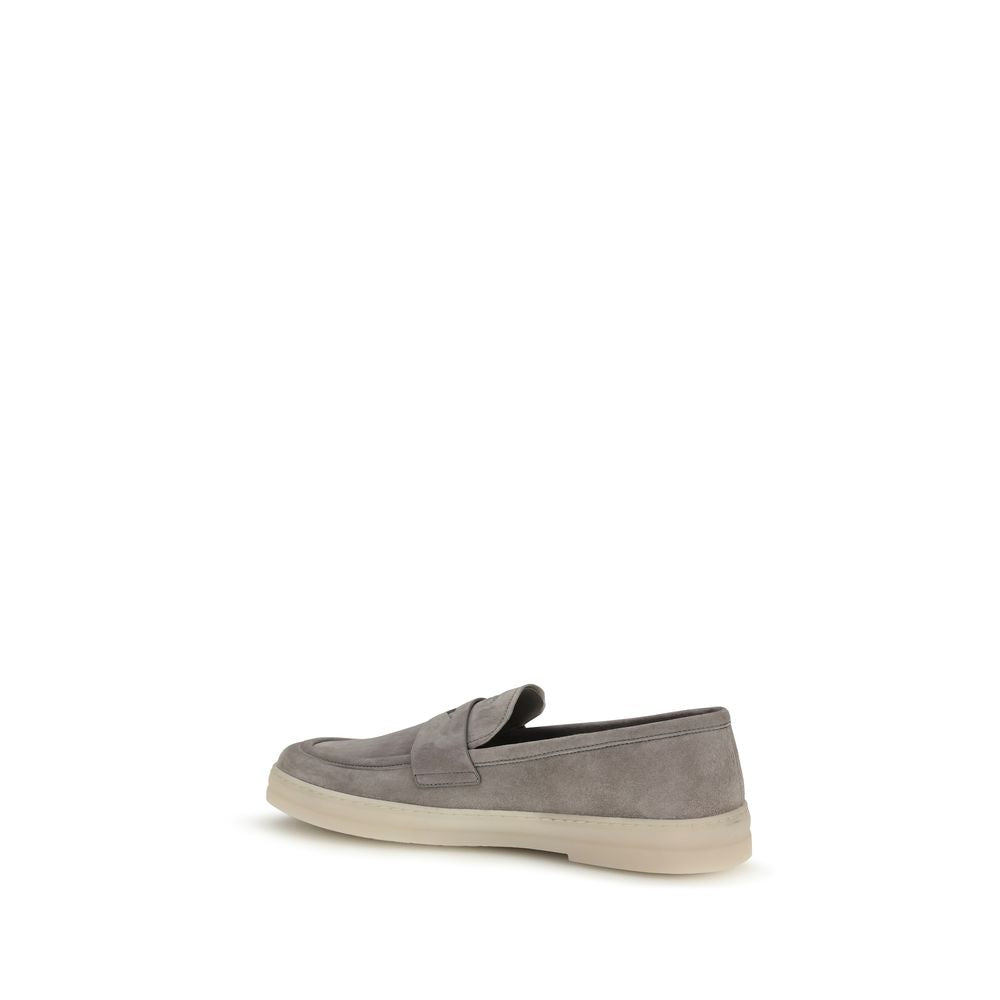 Prada Gray Calf Leather Bos Taurus Slip-On Loafers