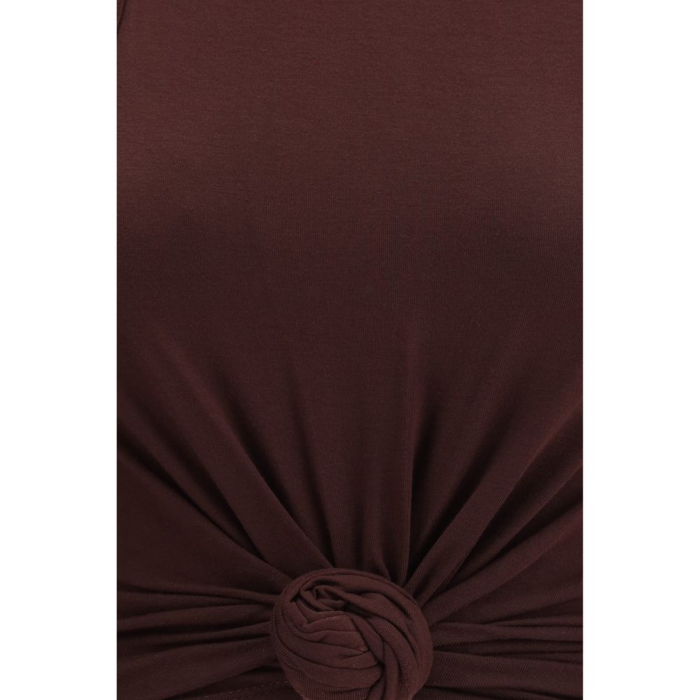 Brown Cotton Sleeveles T-Shirt