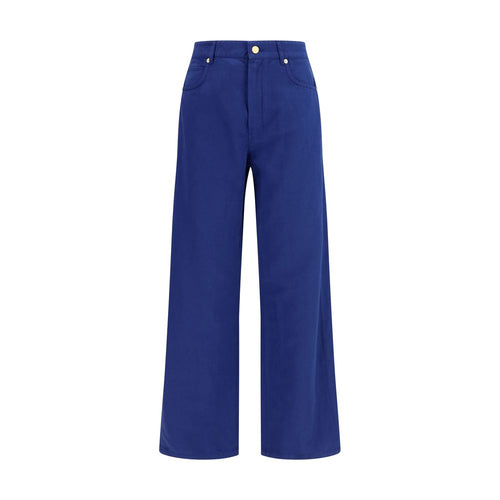 Blue Cotton Casual Pants