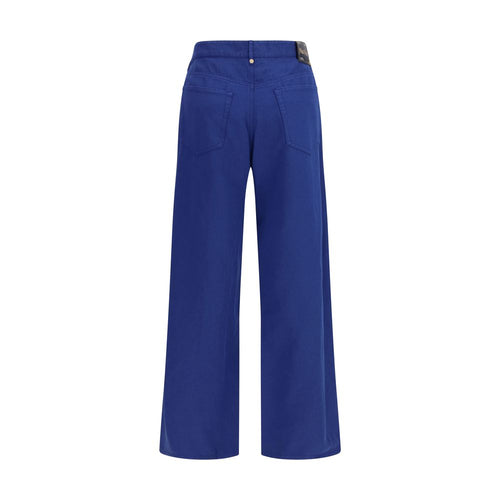 Blue Cotton Casual Pants