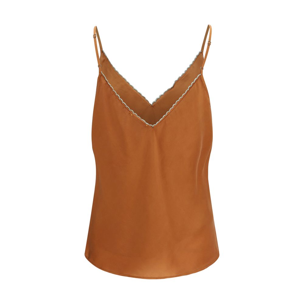 Orange Silk Sleeveles T-Shirt