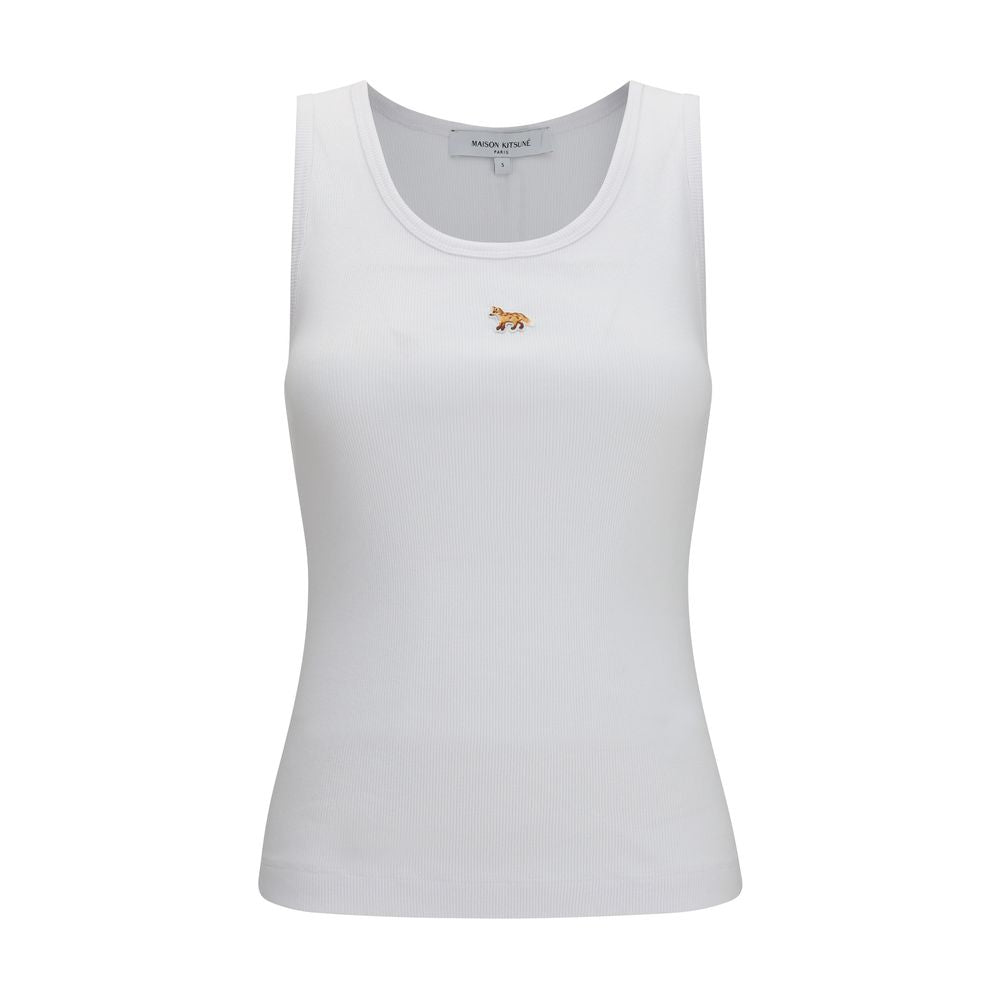 White Cotton Sleeveles T-Shirt
