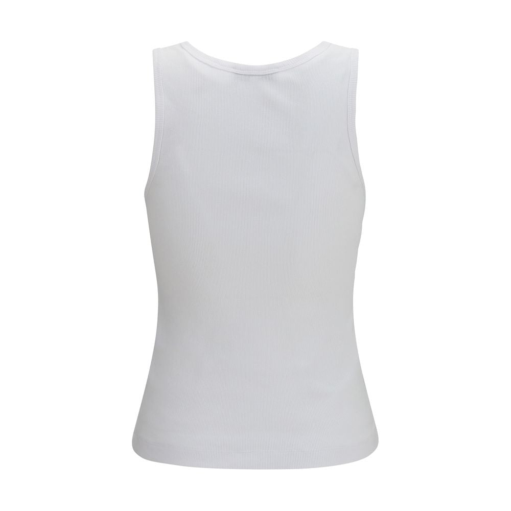 White Cotton Sleeveles T-Shirt