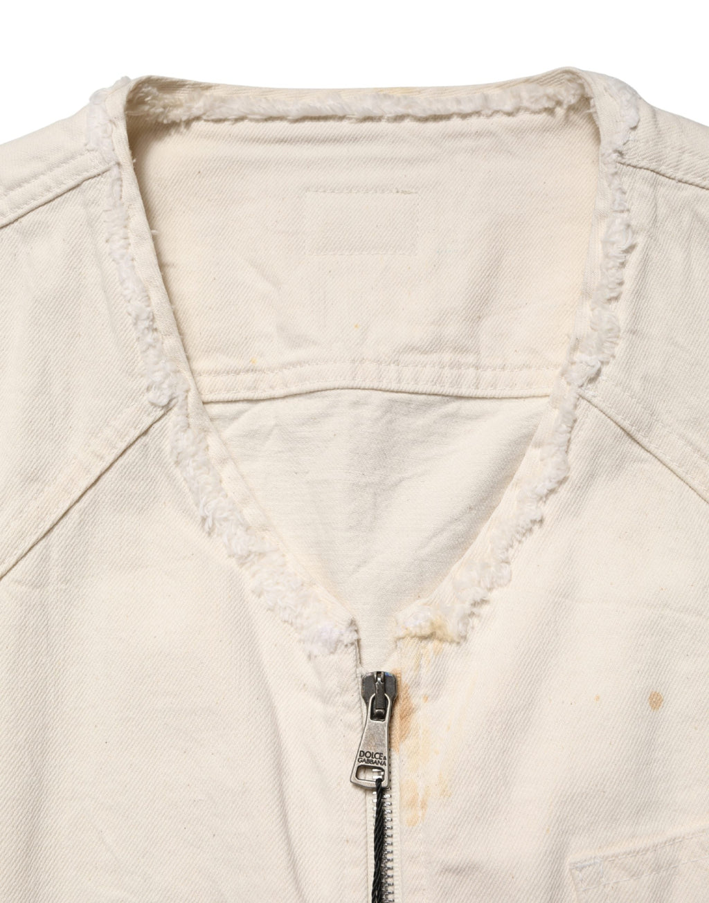 Dolce & Gabbana Off White Cotton FullZip Denim Blouson Jacket