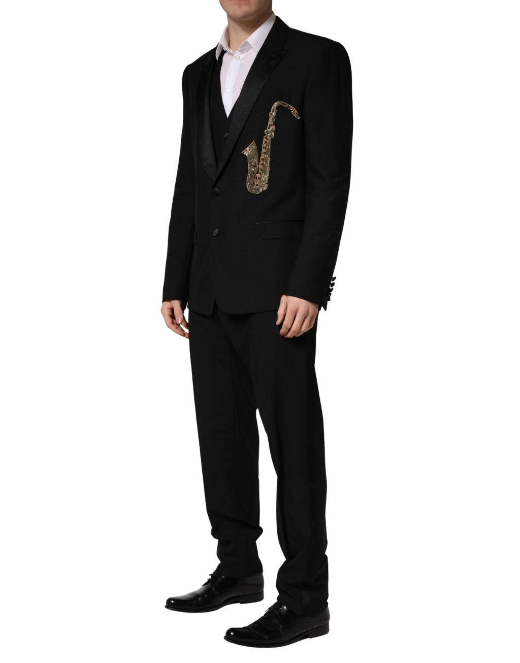Dolce & Gabbana Black Wool Silk Saxophone Slim Fit 3Pc Suit