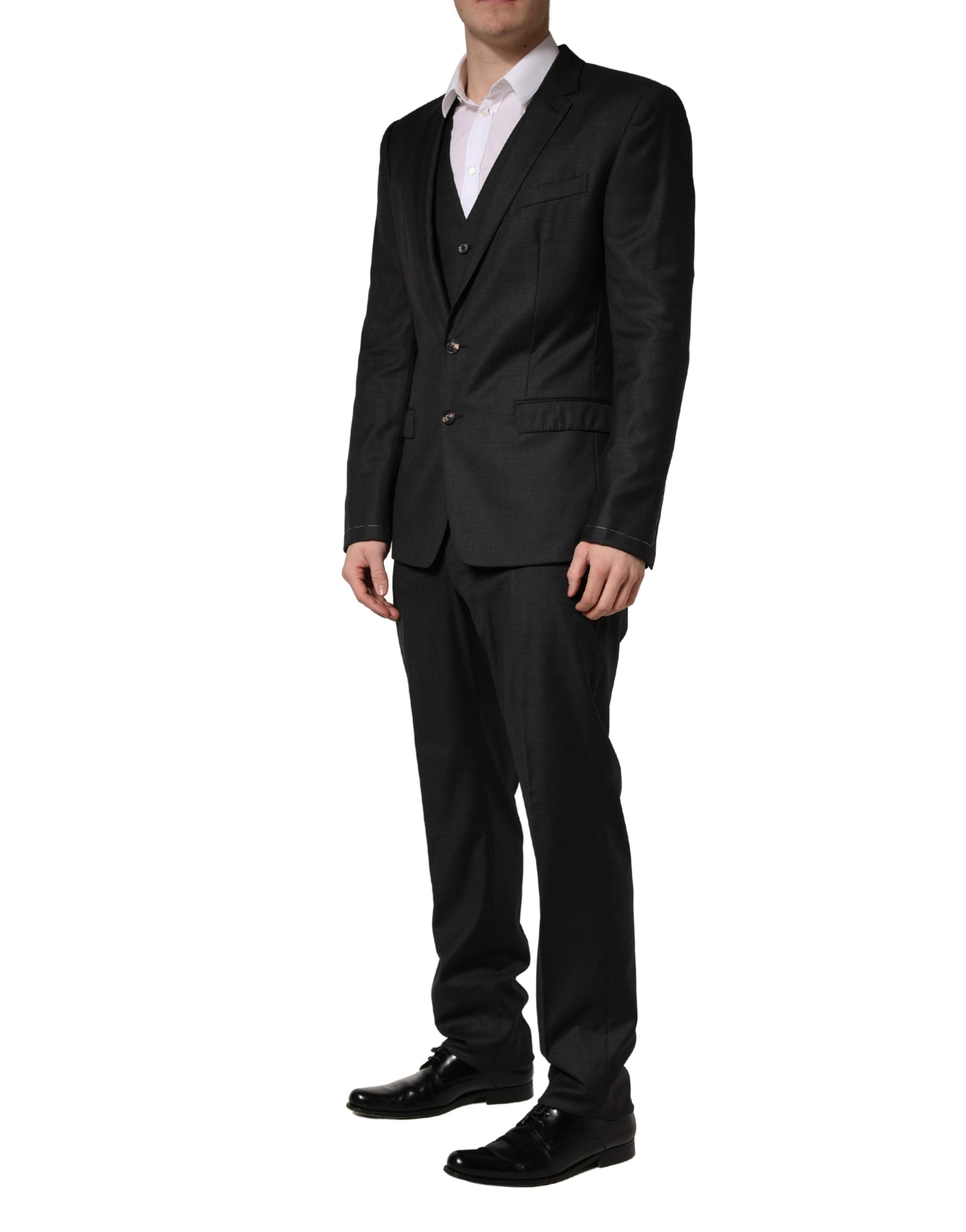 Dolce & Gabbana Dark Gray Wool Slim Fit Formal 3 Piece Men Suit