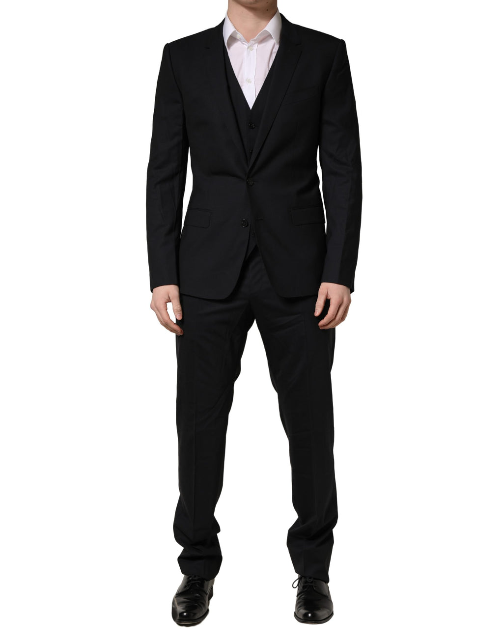 Dark Blue Wool 2 Buttons Formal 3 Piece Men Suit