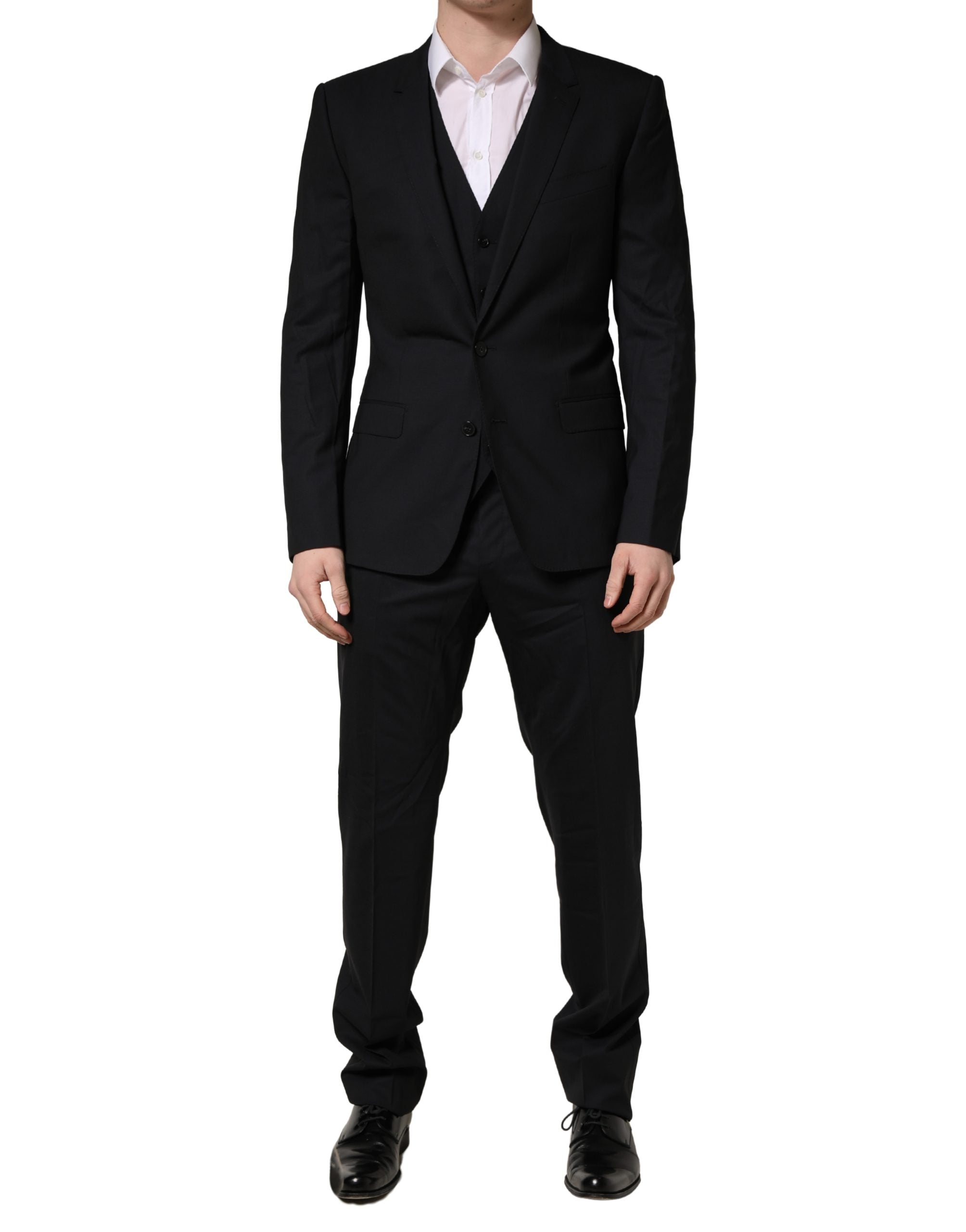 Dark Blue Wool 2 Buttons Formal 3 Piece Men Suit