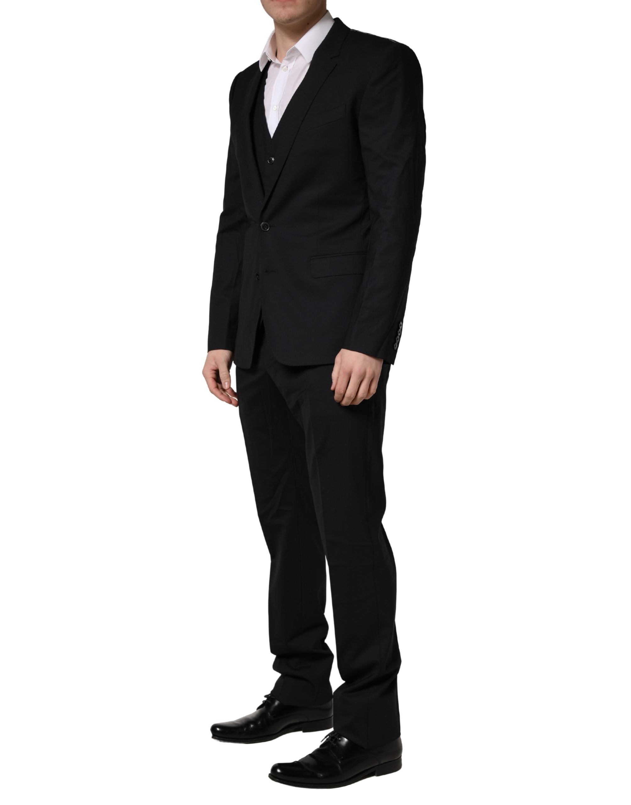 Dark Blue Wool 2 Buttons Formal 3 Piece Men Suit