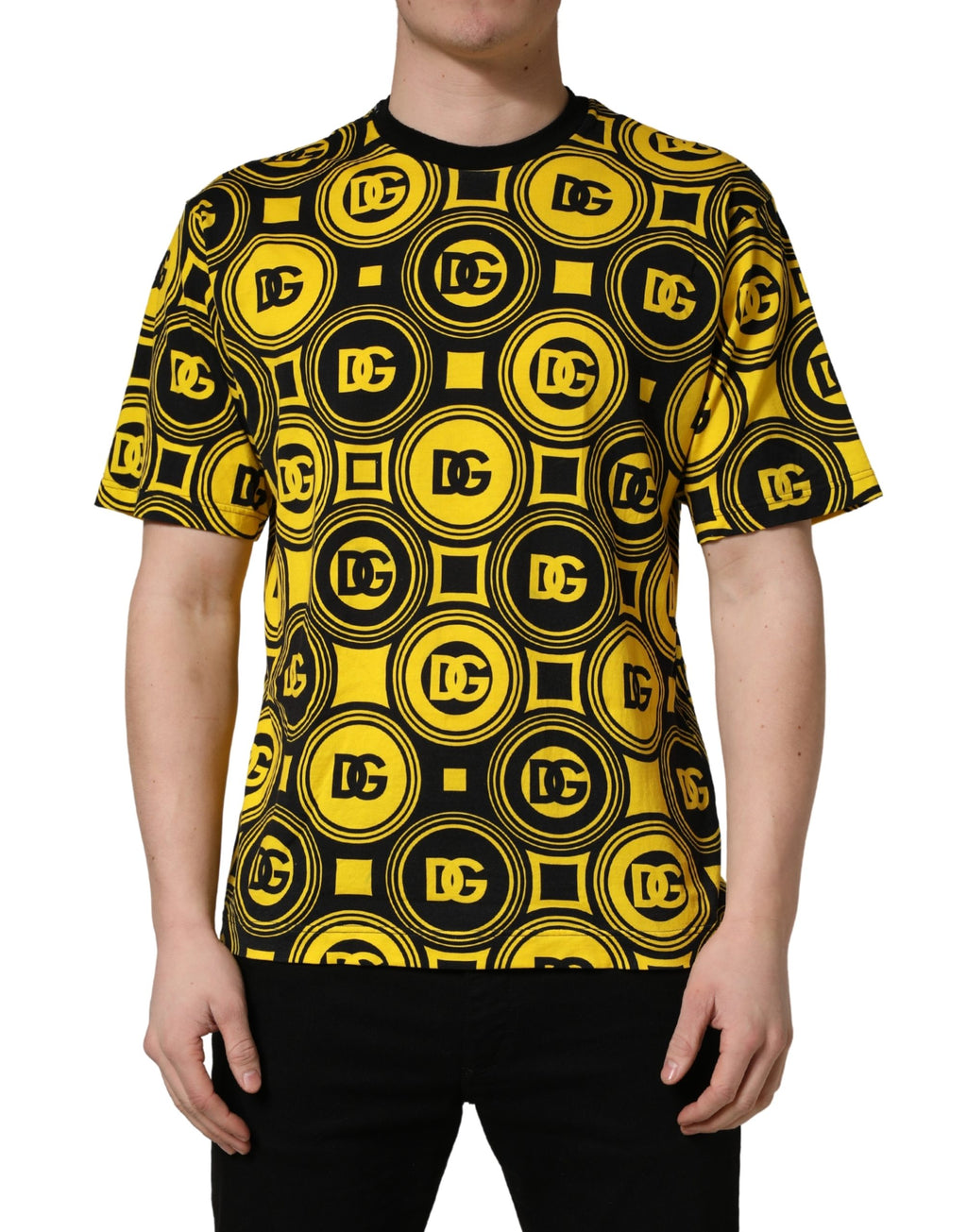 Yellow Black Logo Geometric Pattern T-shirt