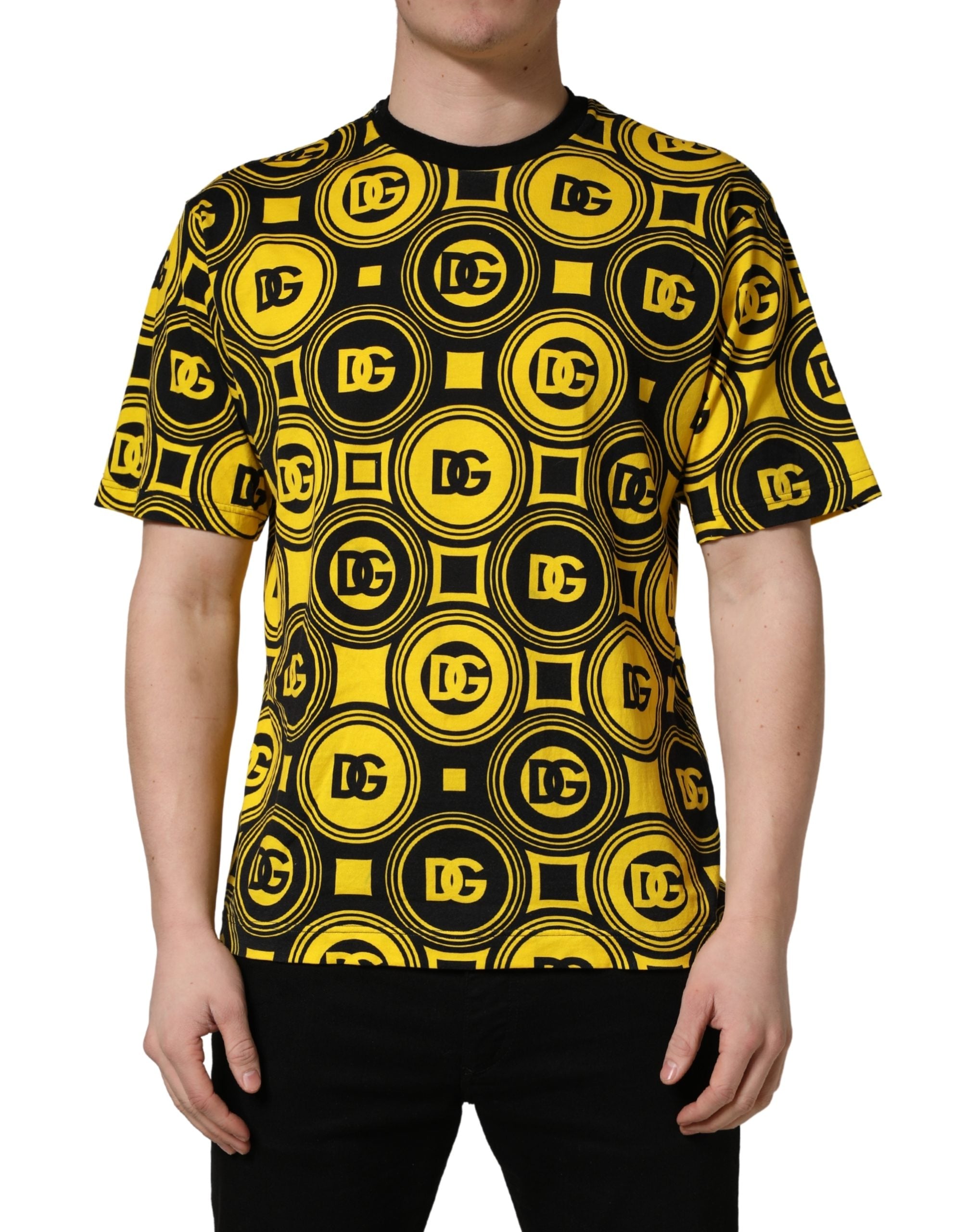 Yellow Black Logo Geometric Pattern T-shirt