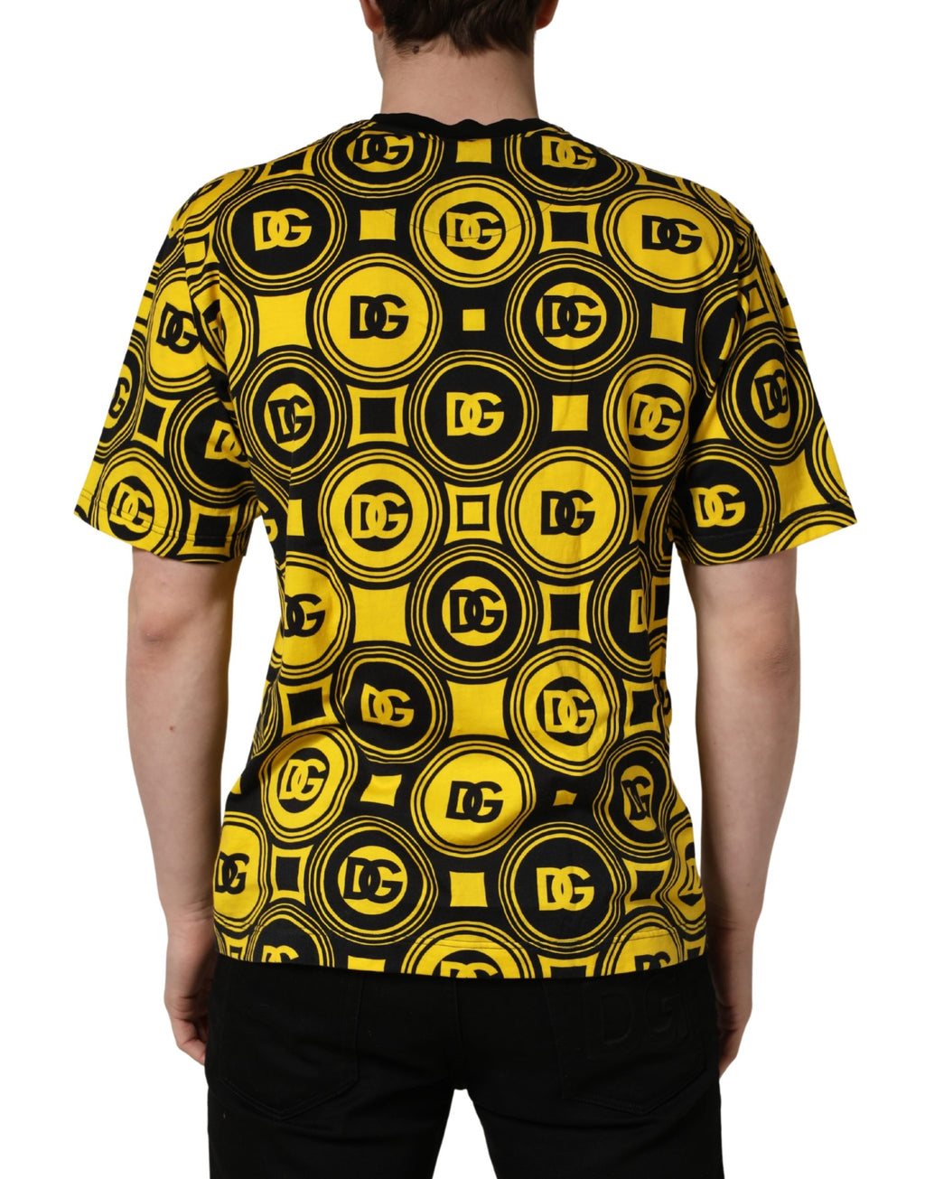 Yellow Black Logo Geometric Pattern T-shirt