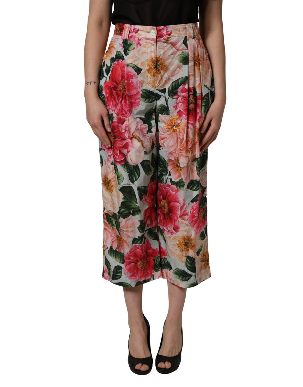 Multicolor Floral High Waist Cropped Pants